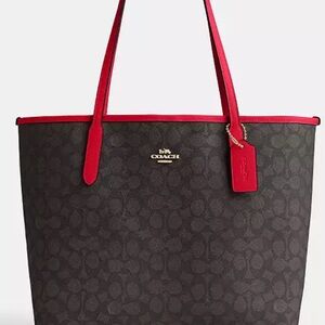 Coach Signature Tote Bag - Black and Red